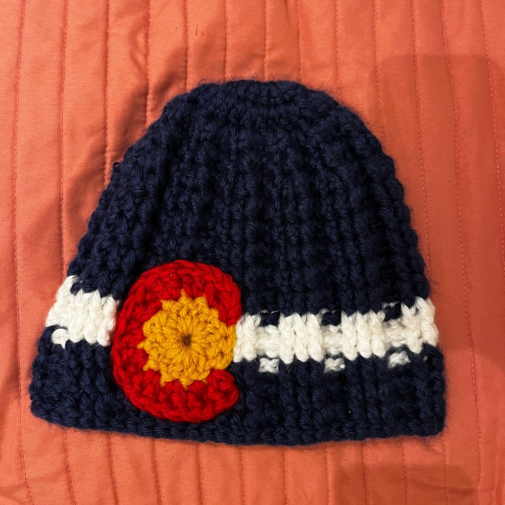 Hand knit Colorado flag beanie/winter hat